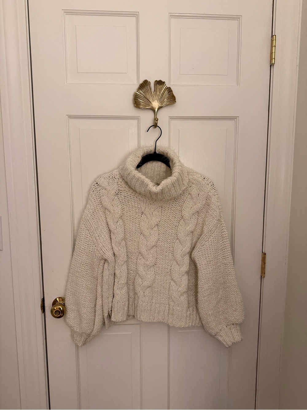 Sage Chunky Cable Knit Turtleneck Sweater - Cream with Open Back